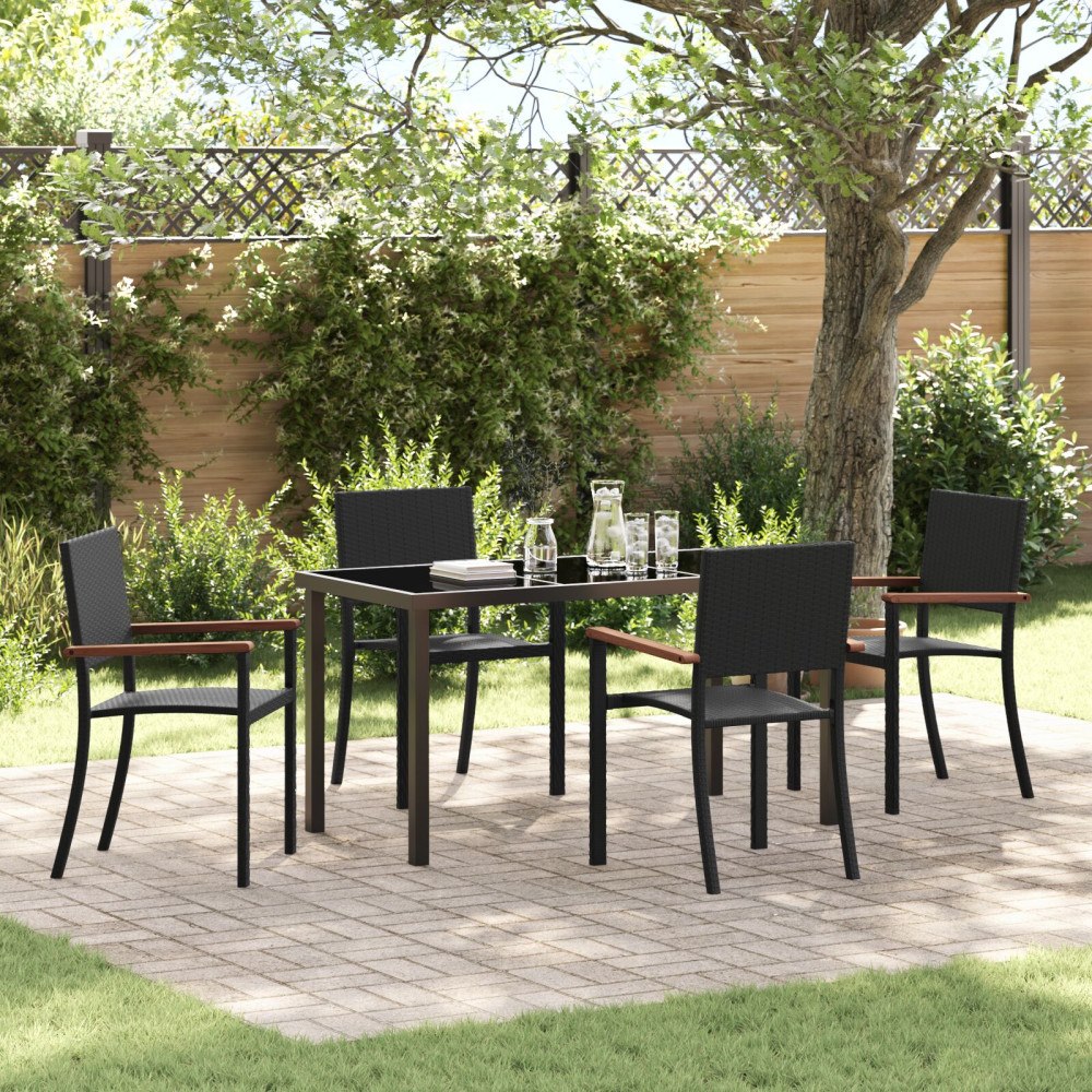 vidaXL 5-delars trädgårdsmöblemang svart poly rattan