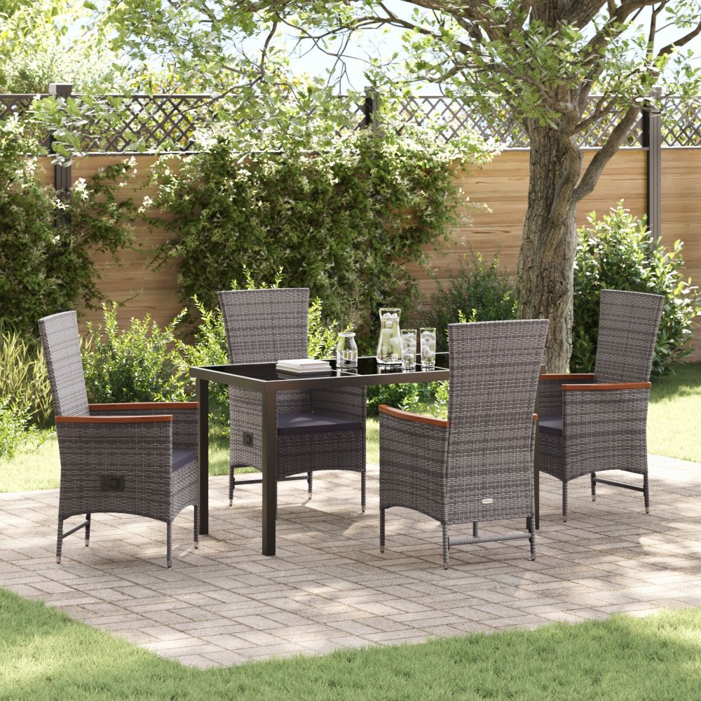 vidaXL 5-delat trädgårdsdiningset med kuddar Grå Poly Rattan