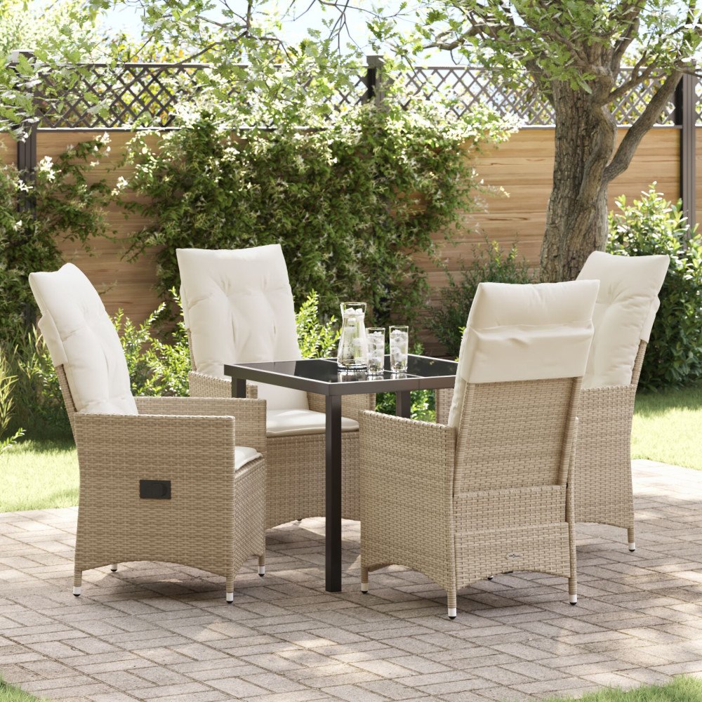 vidaXL 5-delat trädgårdsset med kuddar Beige Poly Rattan