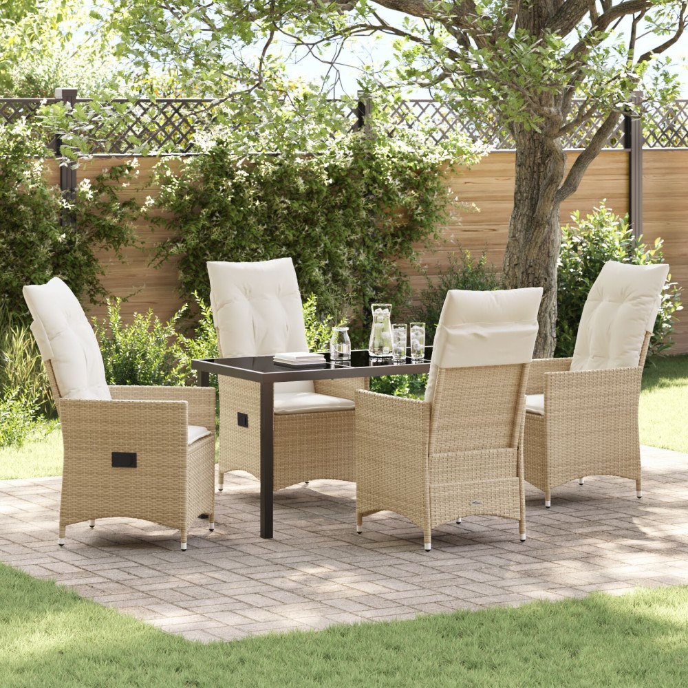 vidaXL 5-delade trädgårdsmöbler med kuddar Beige Polyrattan
