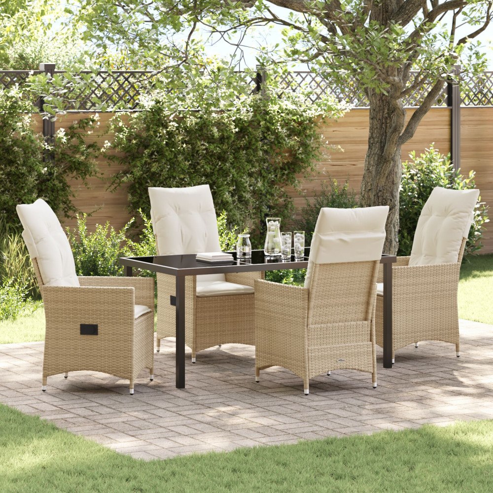 vidaXL 5 Delad Trädgårdsdining Set Med Kuddar Beige Poly Rottning