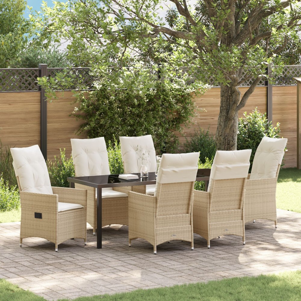 vidaXL 7-delat trädgårdsdining set med kuddar Beige Poly Rattan