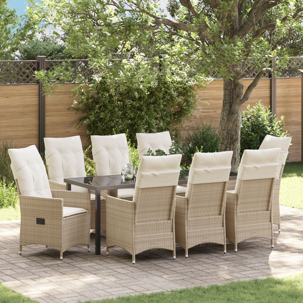vidaXL 9 Delars Trädgårdsset med Kuddar Beige Poly Rattan