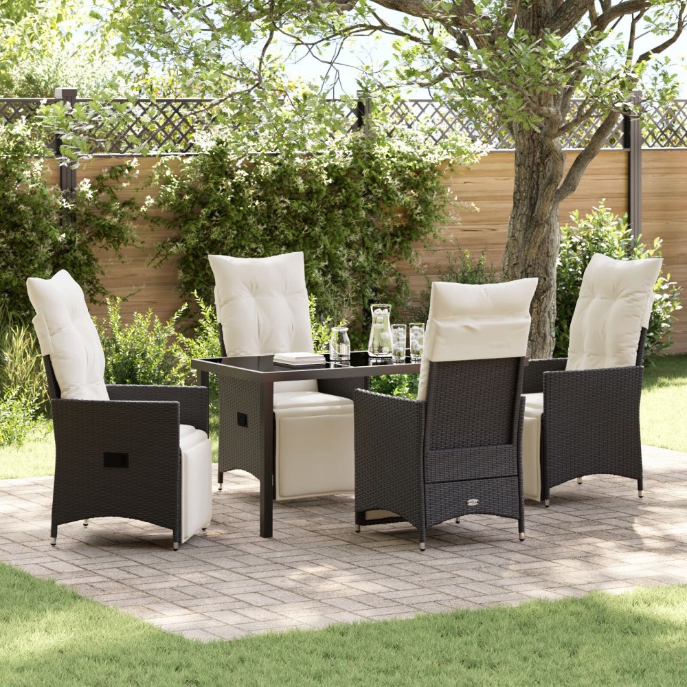 vidaXL Trädgårdsmöbelset med kudde 5 pcs Svart Poly rattan