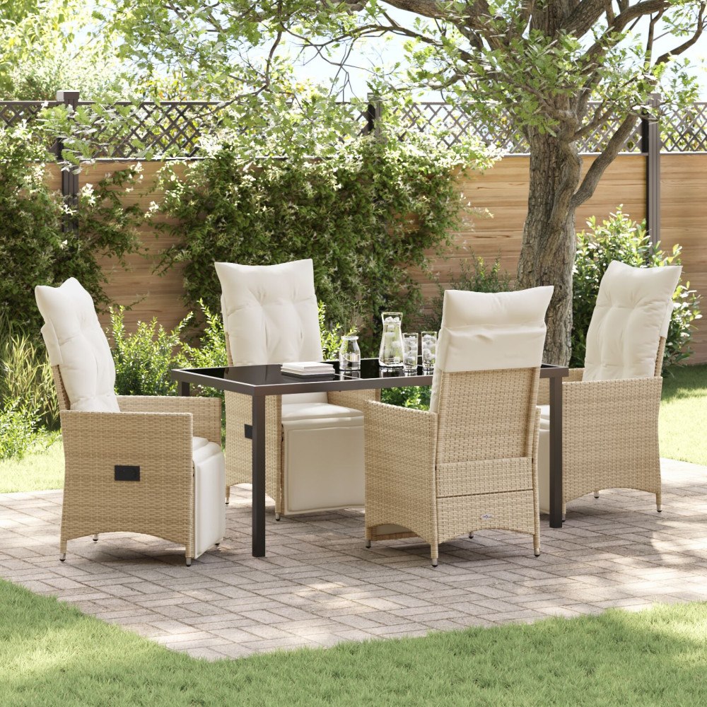vidaXL 5-delat trädgårdsset med kuddar Beige Poly Rattan