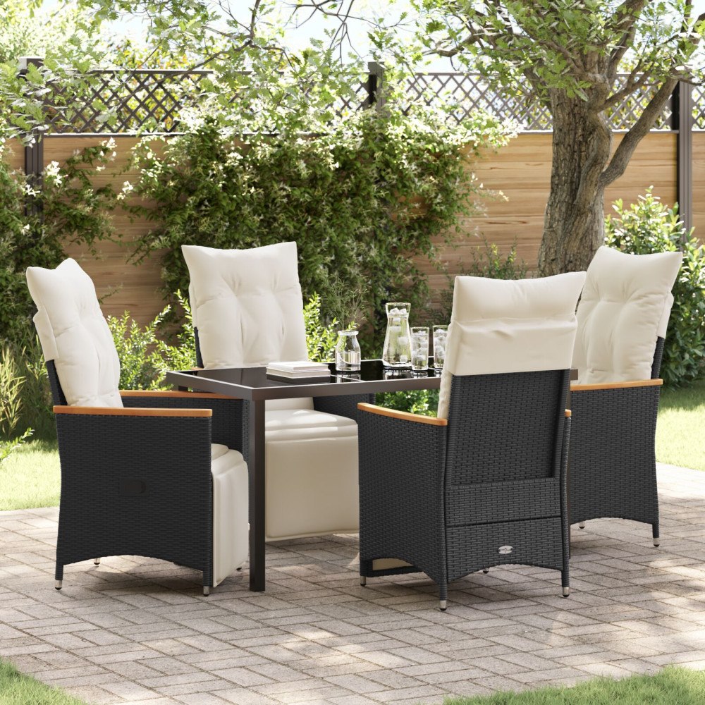 vidaXL 5-delat trädgårdsdining set med kuddar Svart Poly Rattan