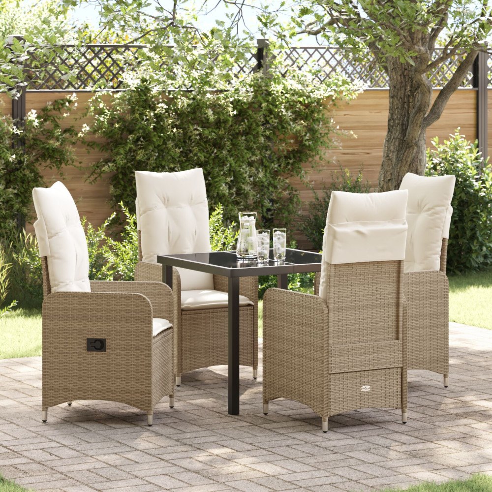 vidaXL 5 Delars Trädgårdsset Med Kuddar Beige Poly Rattan