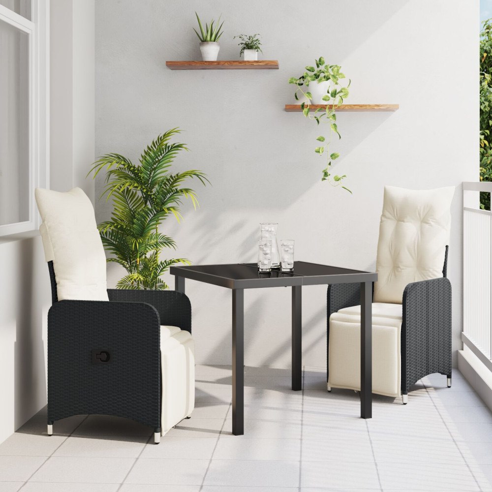 vidaXL 3-delat Trädgårdssets med Kuddar Svart Poly Rattan