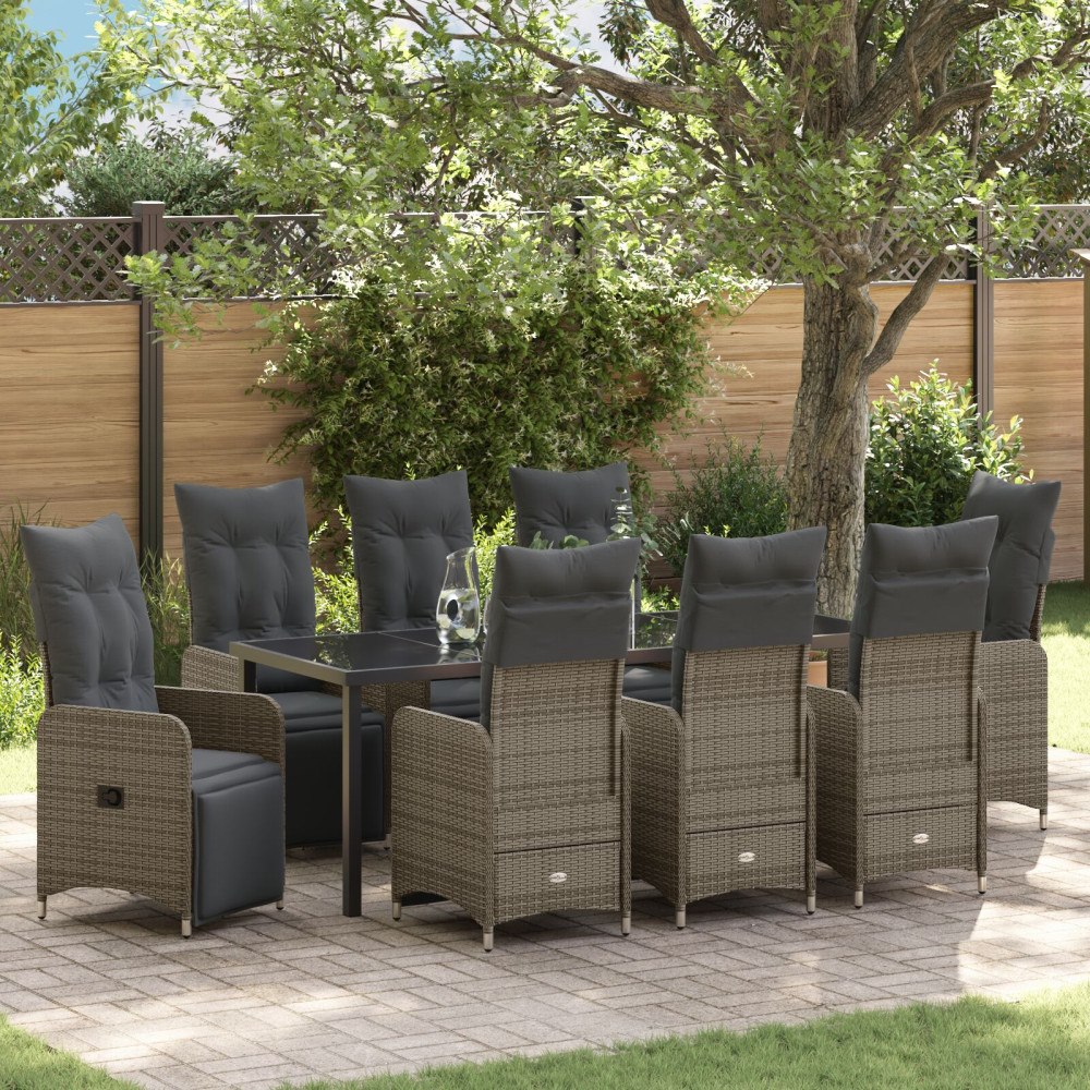 vidaXL 9-delars trädgårdsdining-set med kuddar Beige Poly Rattan