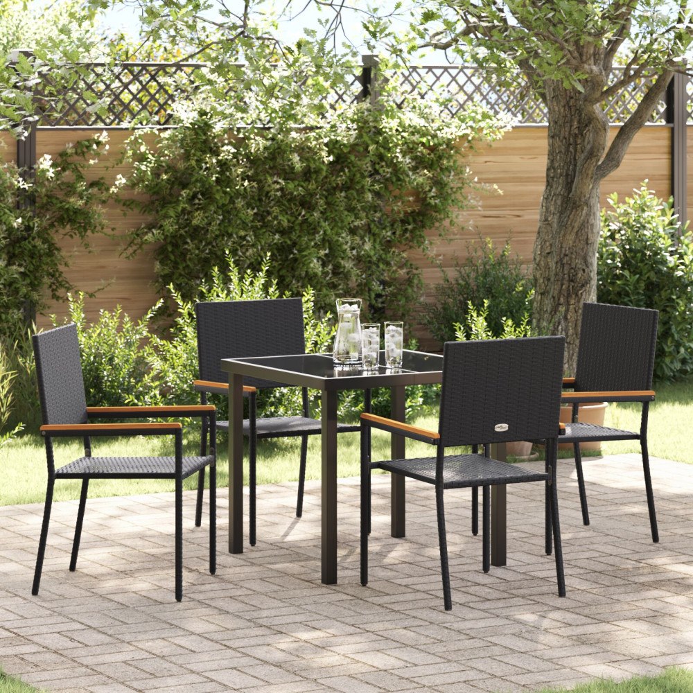 vidaXL 5-delars Trädgårds Dining Set Svart Poly Rattan