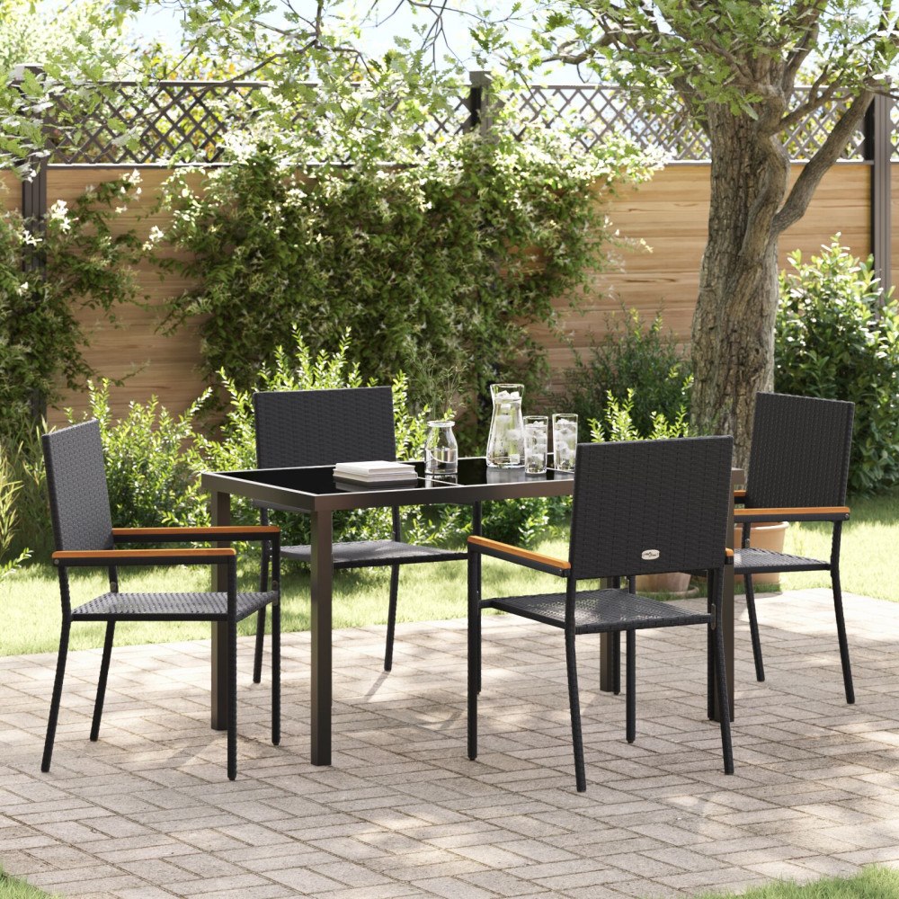 vidaXL 5-delad trädgårdmöbel svart poly rattan
