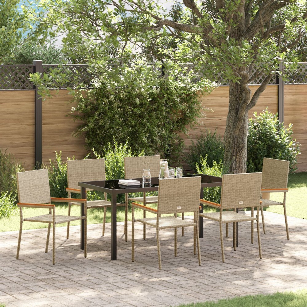 vidaXL 7-delat Trädgårds matset Beige Poly Rattan