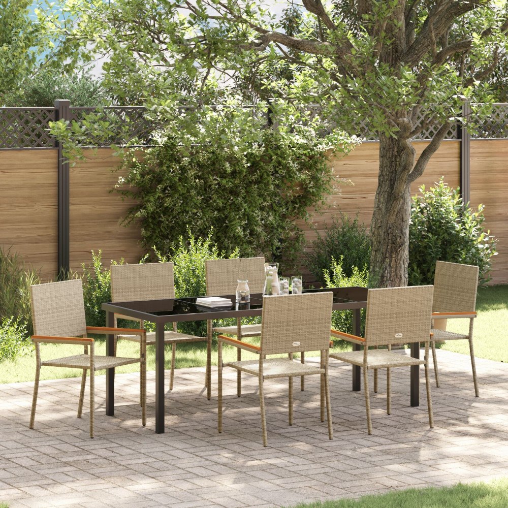 vidaXL 7-delat Trädgårds dining set Beige Konstrotting