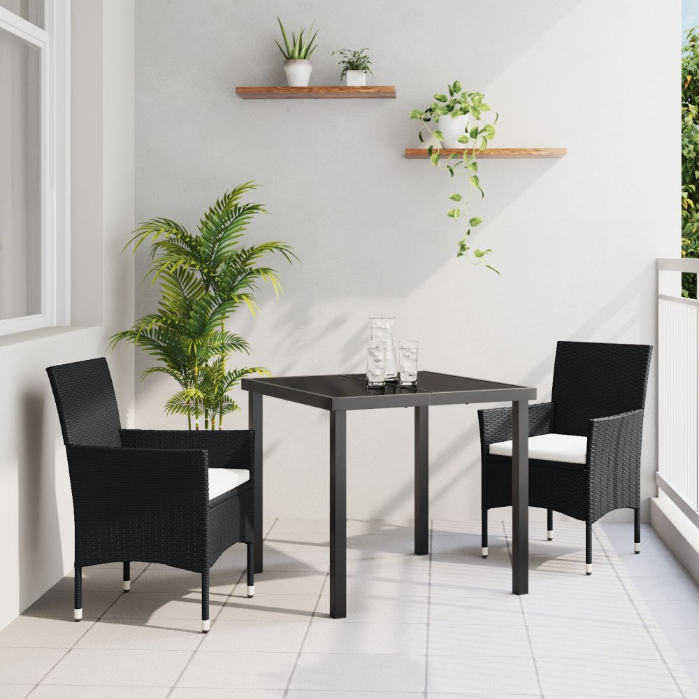vidaXL 3-delat Trädgårdsset Svart Poly Rattan