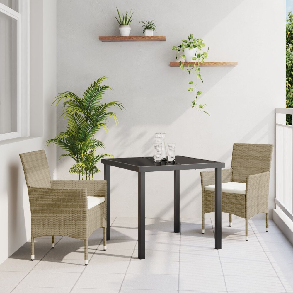 vidaXL 3-delat Trädgårdsdining Set Beige Poly Rattan