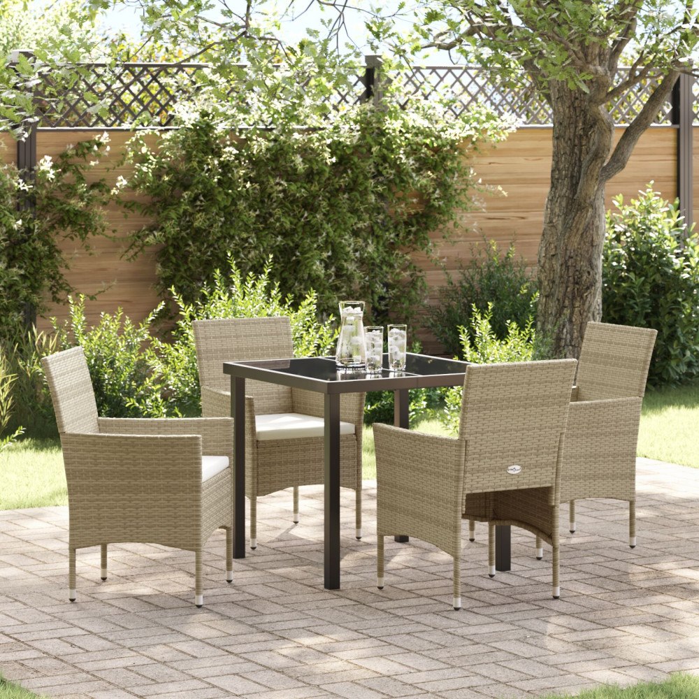 vidaXL 5-delars Trädgårdsset Beige Poly Rattan