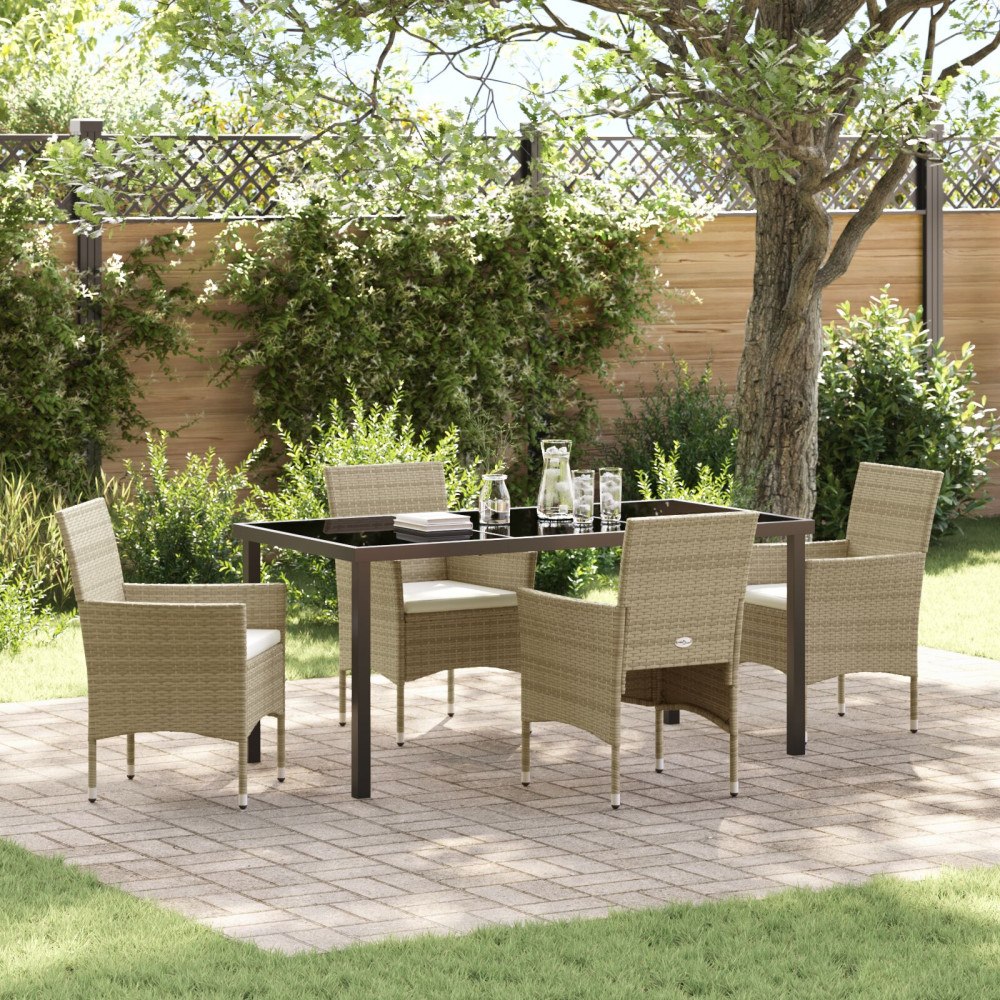 vidaXL 5-delars trädgårdsmatsalsset Beige Poly Rattan