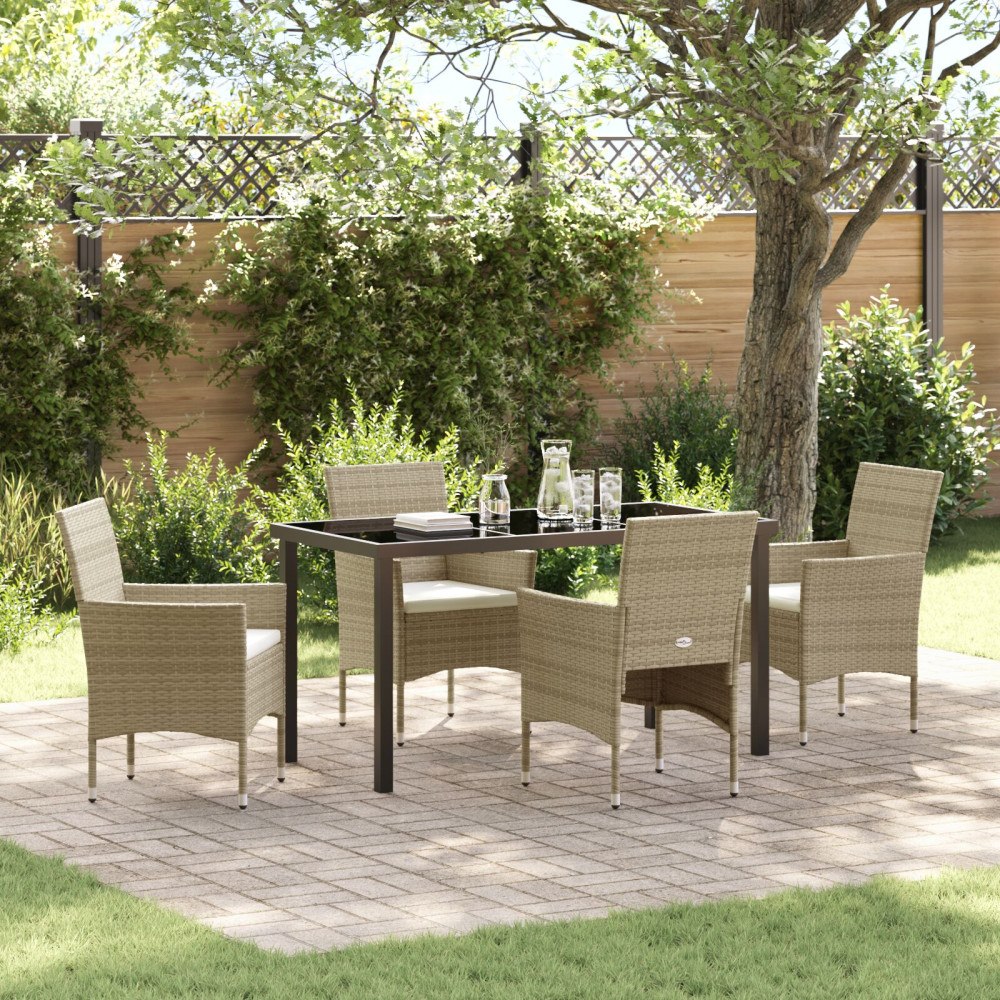 vidaXL 5-delars Trädgårdsmatgrupp Beige Poly Rattan