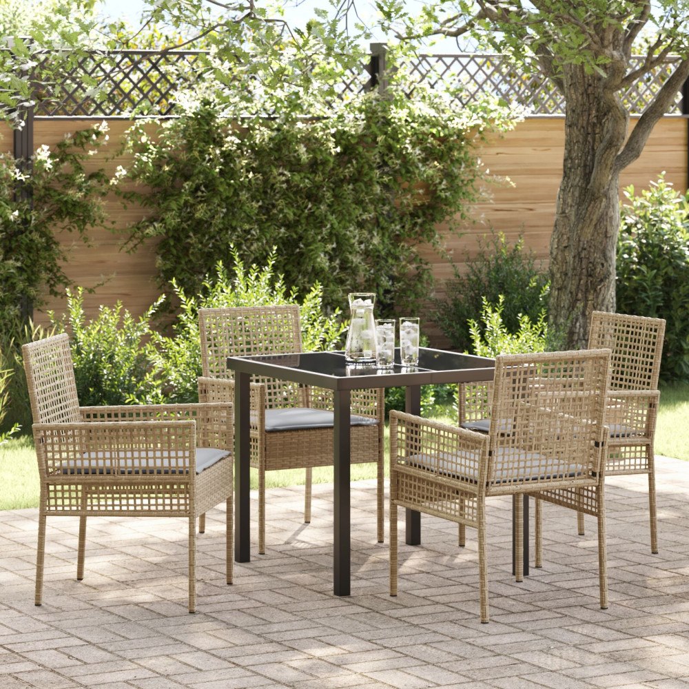 vidaXL 5 Delars Trädgårdsmöbel Set med Kuddar Beige Poly Rattan