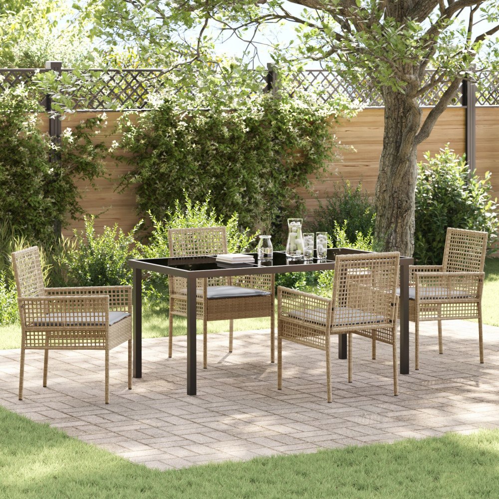 vidaXL 5-delat trädgårdsmöbelset med kuddar Beige Poly Rattan