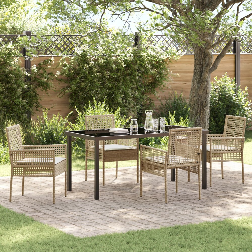 vidaXL 5-delat Trädgårdsbordset med kuddar Beige Poly Rattan