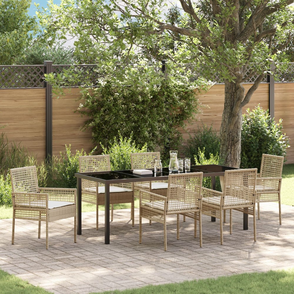 vidaXL 7-delat trädgårdsdining set med kuddar Beige Poly Rattan