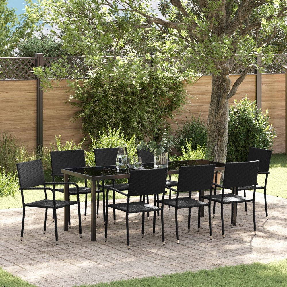 vidaXL Trädgårdsmöbelset 9 pcs Svart Poly rattan