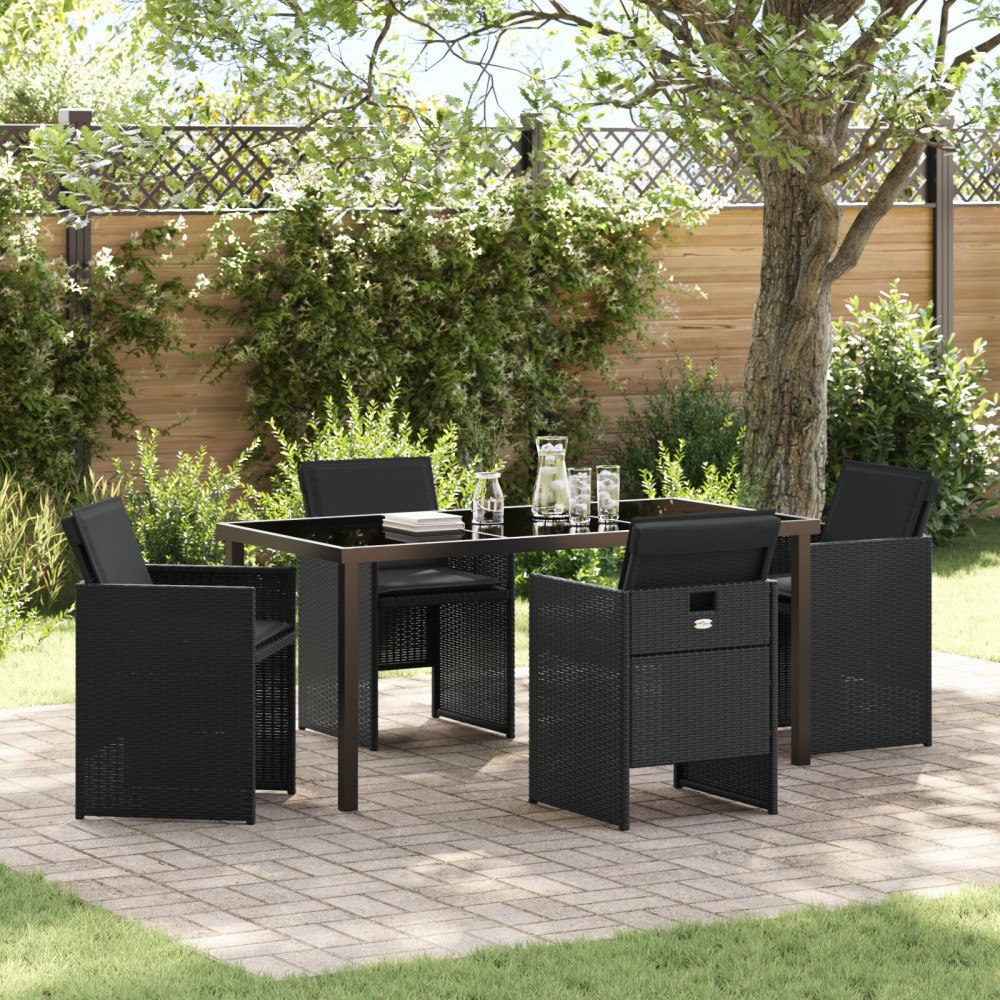 vidaXL Trädgårdsmöbelset med kudde 5 pcs Svart Poly rattan