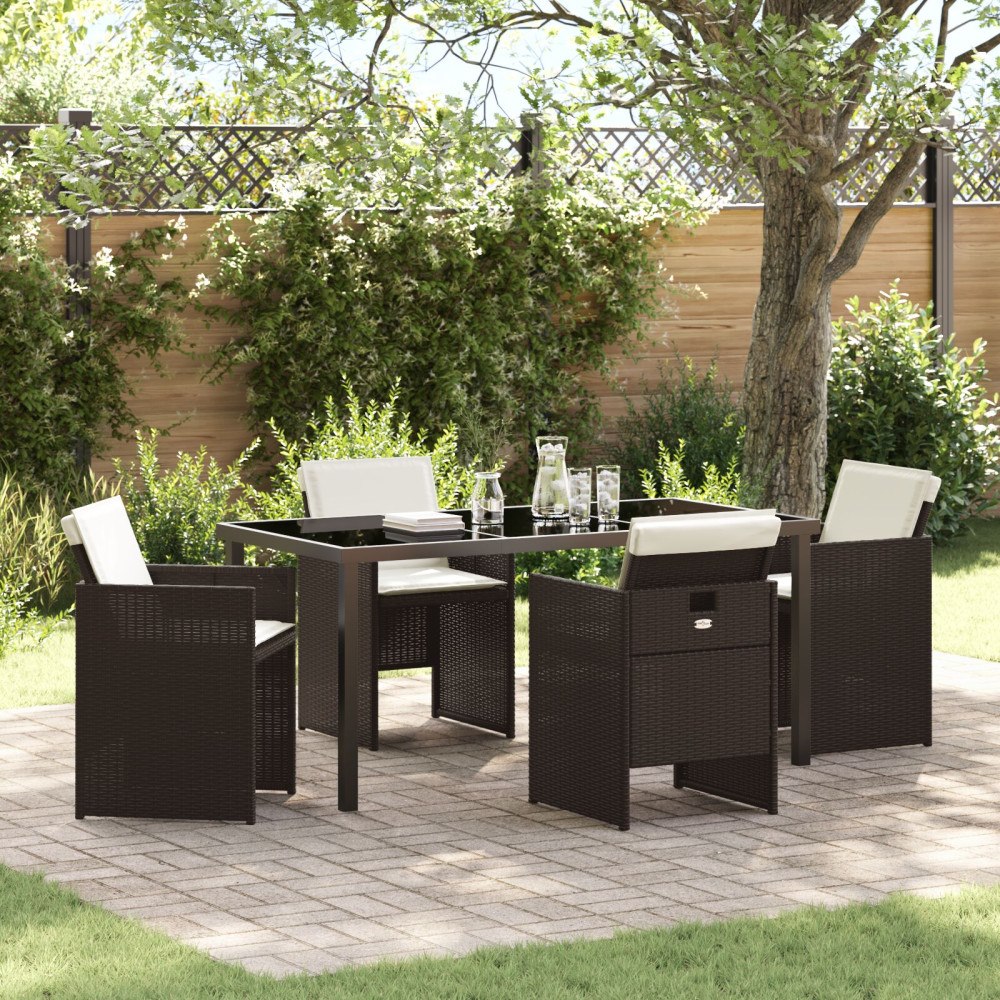 vidaXL Trädgårdsmöbelset med kudde 5 pcs Brun Poly rattan