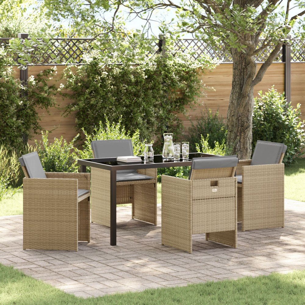 vidaXL 5-delat Trädgårdsset med Dynor Beige Poly Rattan