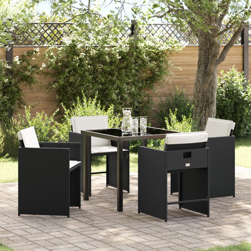 vidaXL Trädgårdsmöbelset med kudde 5 pcs Svart Poly rattan