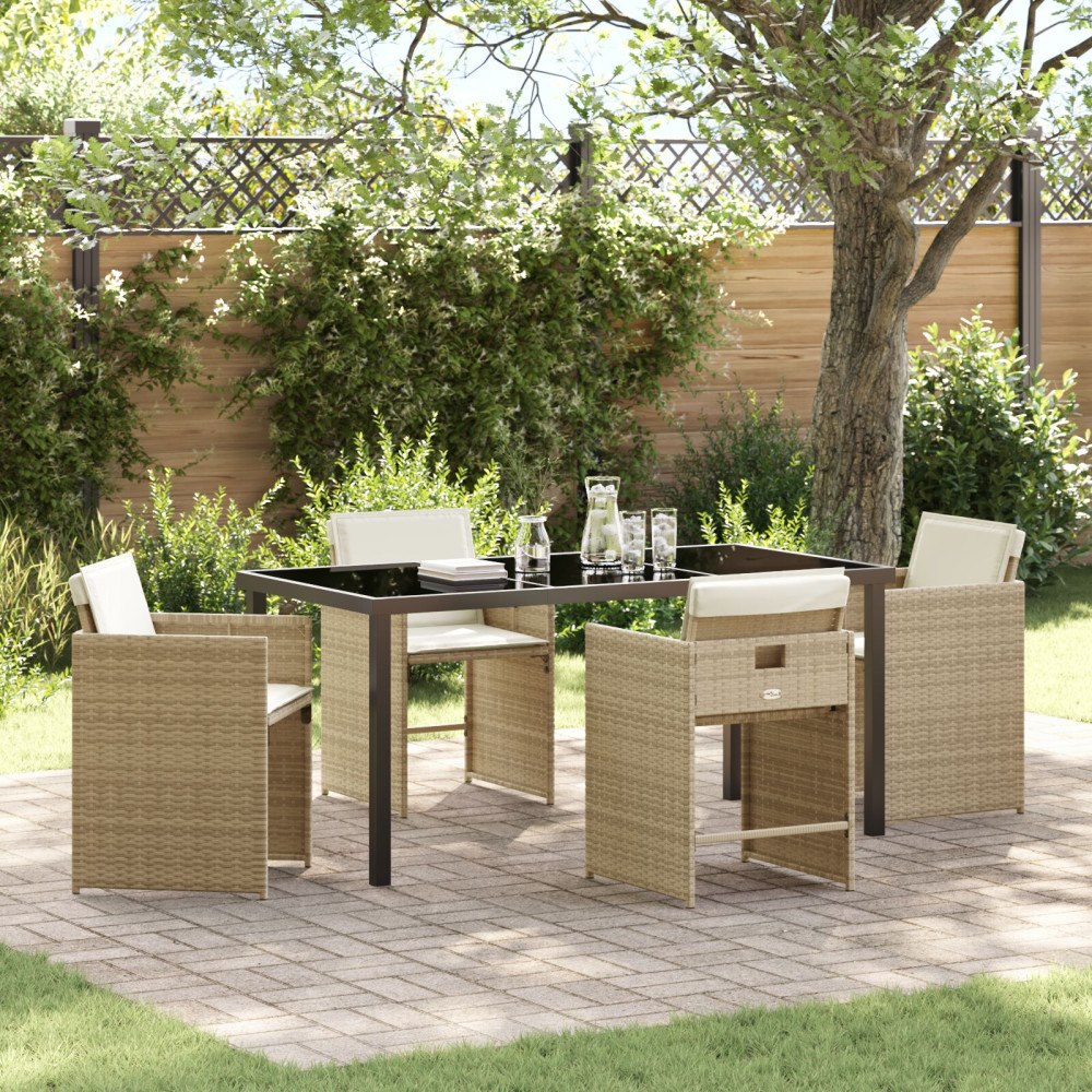 vidaXL 5-delat trädgårdsmatset med kuddar - Beige poly-rattan