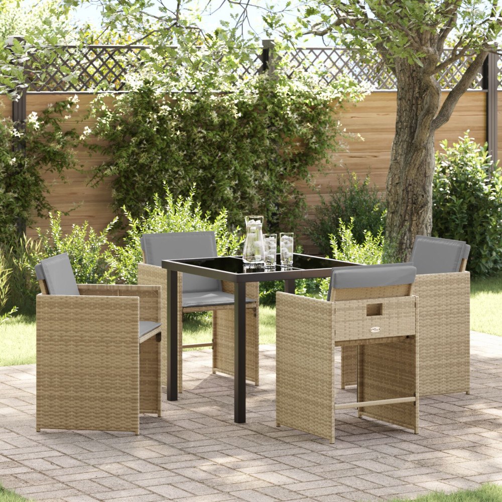 vidaXL 5-delat Trädgårdsset med Kuddar Beige Poly Rattan