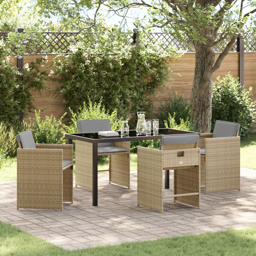 vidaXL 5-delad Trädgårdsmöbel Set med Kuddar Beige Poly Rattan