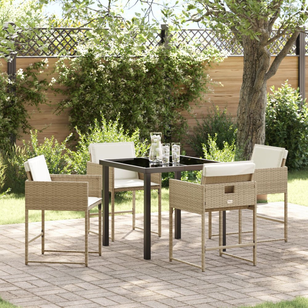 vidaXL 5-delat trädgårdsmöbelset med kuddar i Beige Poly Rattan