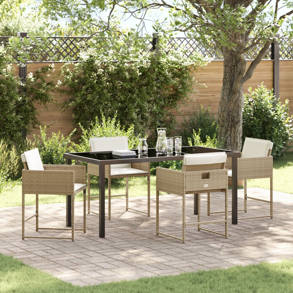 vidaXL 5-delat trädgårdsdugningsset med kuddar beige poly rattan