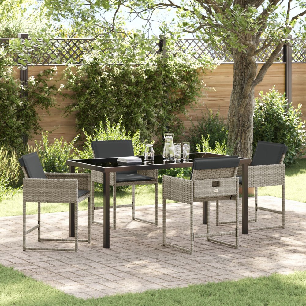 vidaXL 5-delat Trädgårdsmöbelset med Kuddar Ljusgrå Poly Rattan