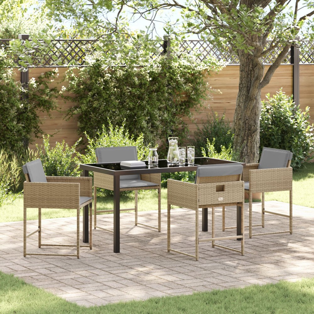 vidaXL 5-delad trädgårds matgrupp med dynor Beige Poly Rattan