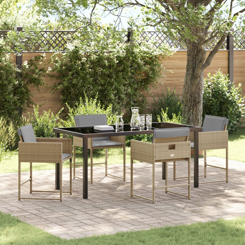 vidaXL 5-delars Trädgårdsamatörset med Kuddar Beige Poly Rattan