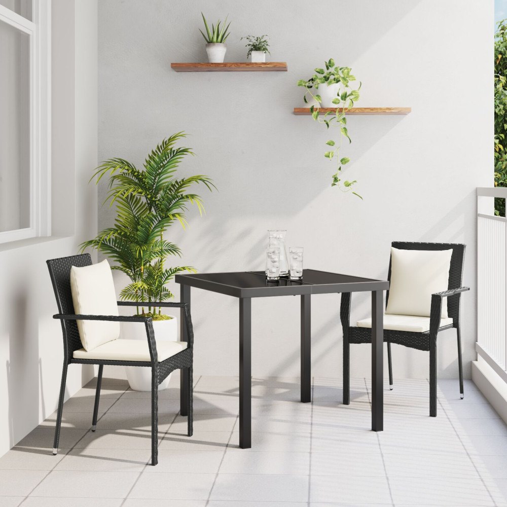 vidaXL 3-delat Trädgårdsmatsats med Kuddar Svart Poly Rattan