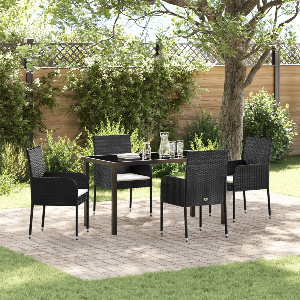 vidaXL 5-delars Trädgårdsdining Set med Kuddar Svart Poly Rattan