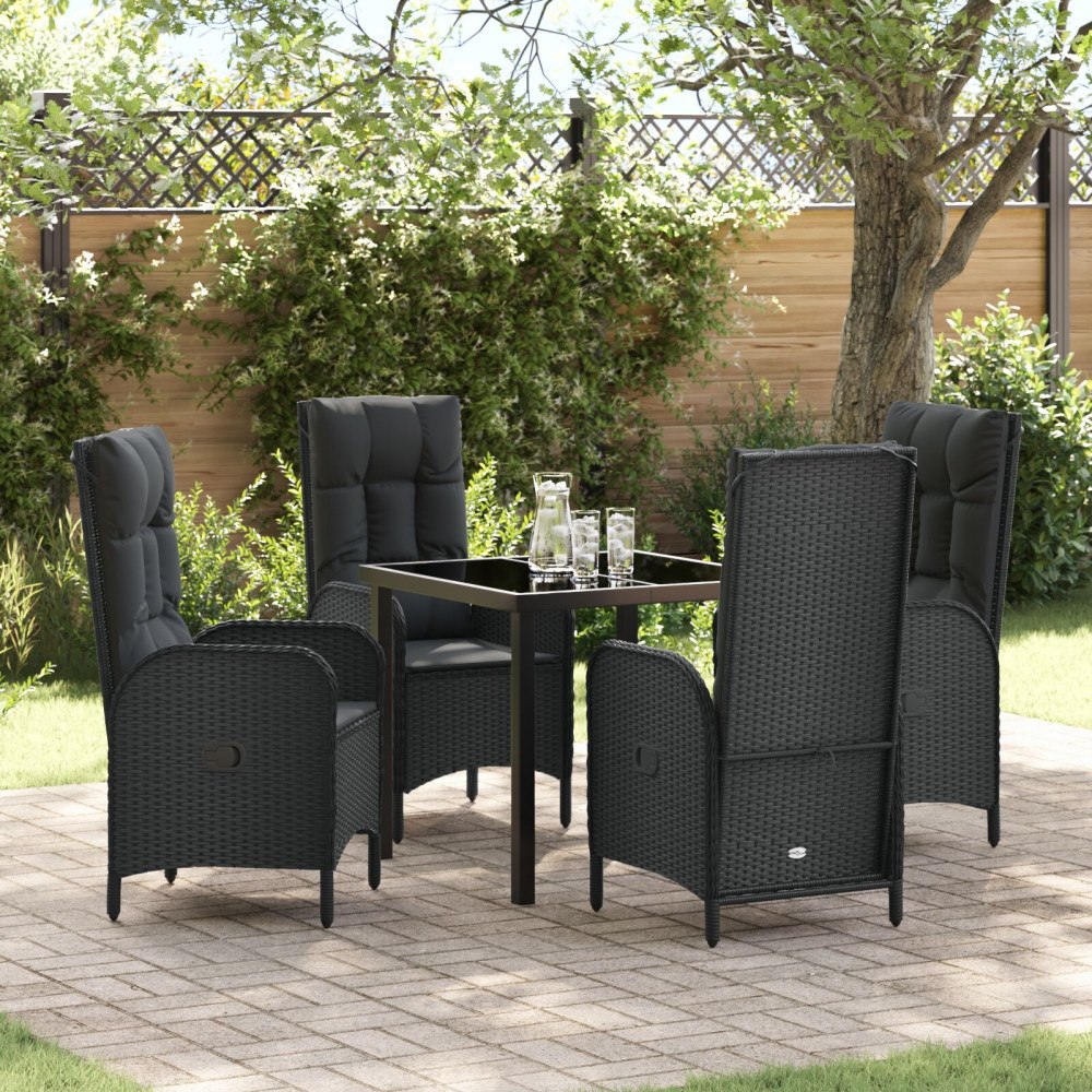 vidaXL Trädgårdsmöbelset med kudde 5 pcs Svart Poly rattan