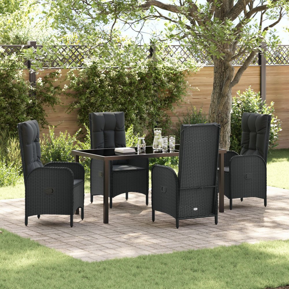 vidaXL Trädgårdsmöbelset med kudde 5 pcs Svart konstrotting