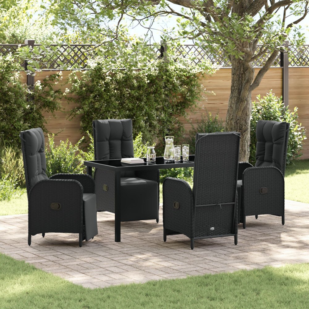 vidaXL Trädgårdsmöbelset med kudde 5 pcs Svart Poly rattan