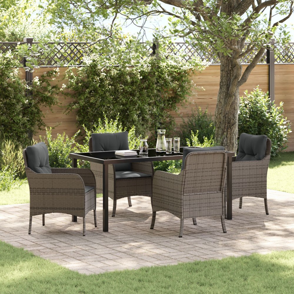 vidaXL Trädgårdsmöbelset med kudde 5 pcs Grå Poly rattan