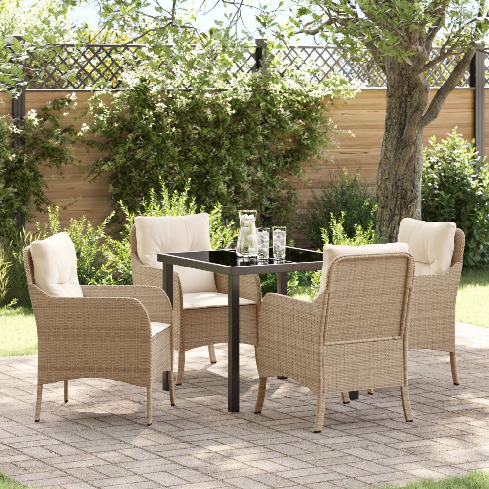 vidaXL Trädgårdsmöbelset med kudde 5 pcs Beige Poly rattan