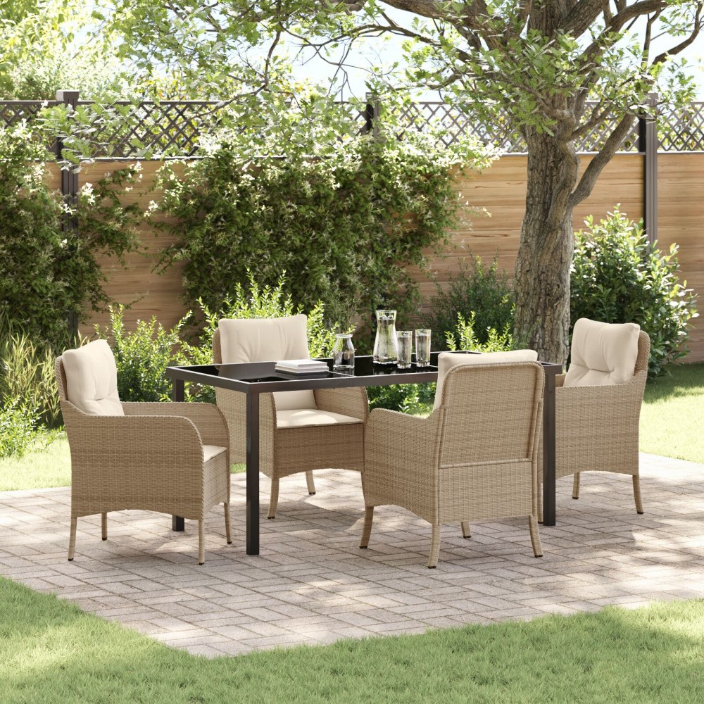 vidaXL Trädgårdsmöbelset med kudde 5 pcs Beige Poly rattan