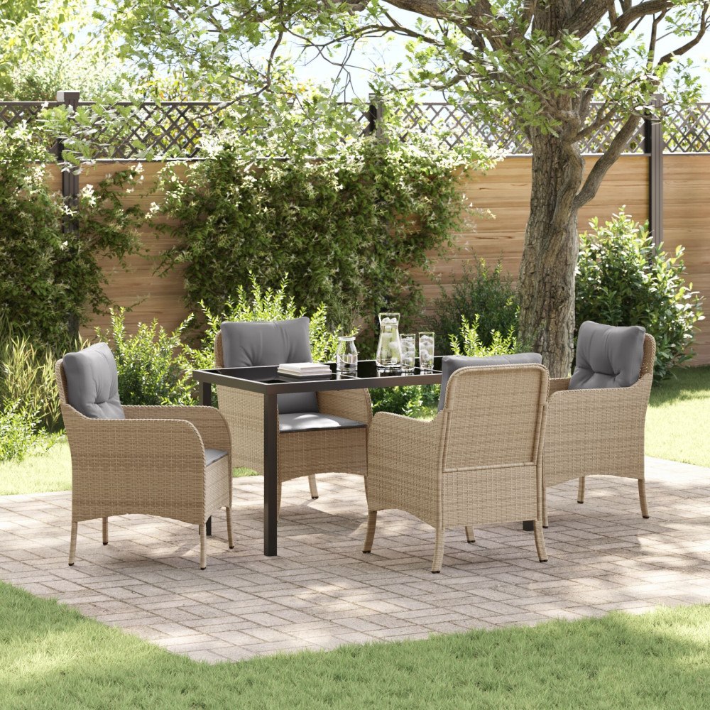 vidaXL Trädgårdsmöbelset med kudde 5 pcs Beige Poly rattan