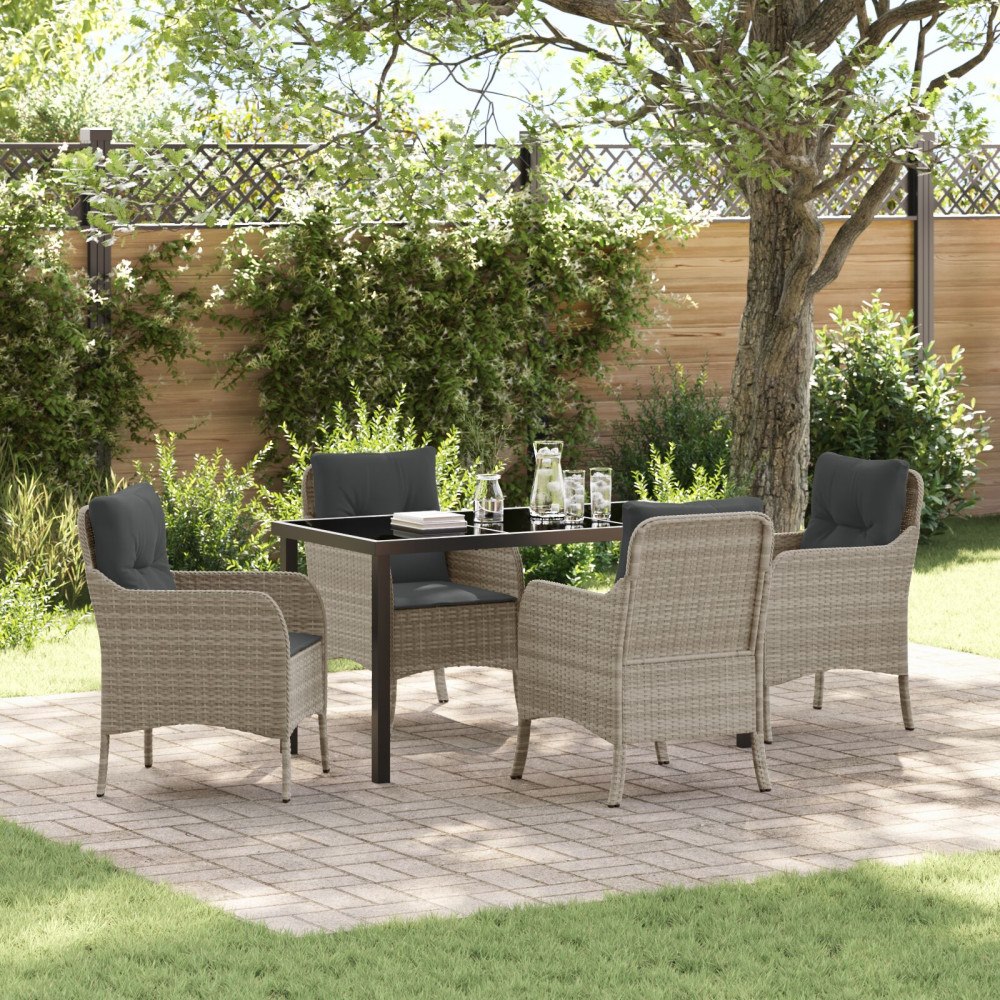 vidaXL Trädgårdsmöbelset med kudde 5 pcs Ljusgrå Poly rattan
