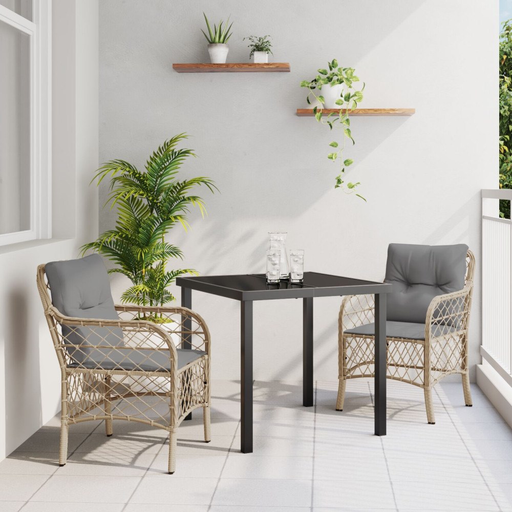 vidaXL Trädgårdsmöbelset med kudde 3 pcs Beige Poly rattan